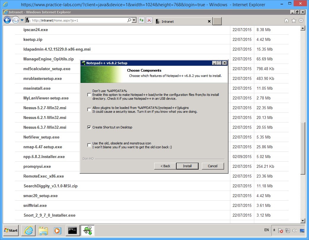 Practice Labs screenshot.